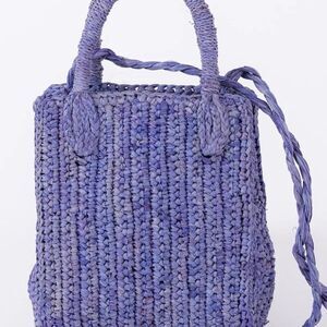 NWT Hat Attack Mimi Crossbody in Denim // Raffia Straw Mini Bag Purple Blue